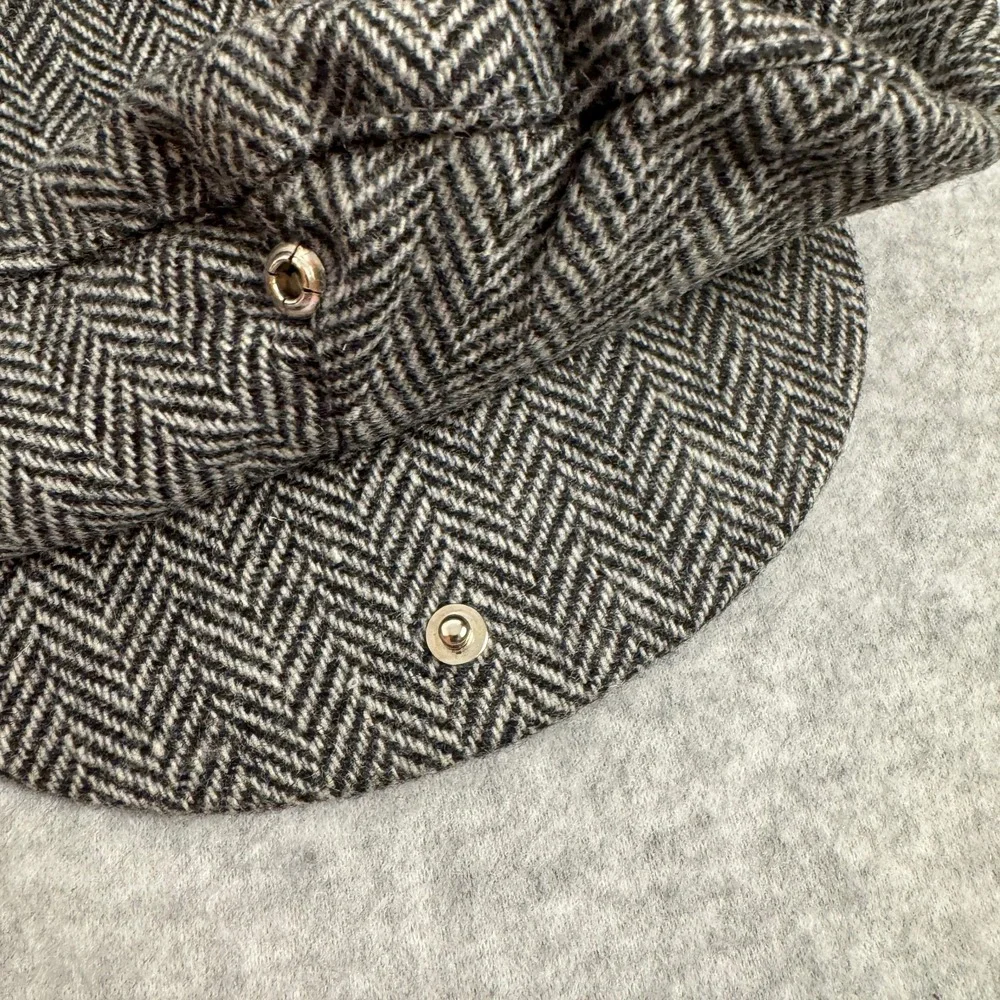 Vintage Mens Stetson Herringbone 100% Wool Flat Cap Sz XL Black White Made USA